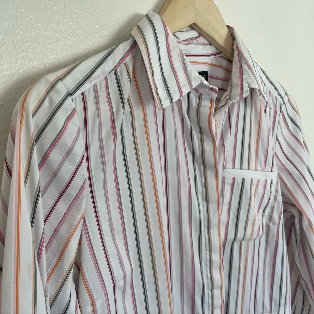 Lafayette 148 Woman’s 3/4 Sleeve Striped Button Down Shirt Sz 6 Office Academia - Picture 5 of 8